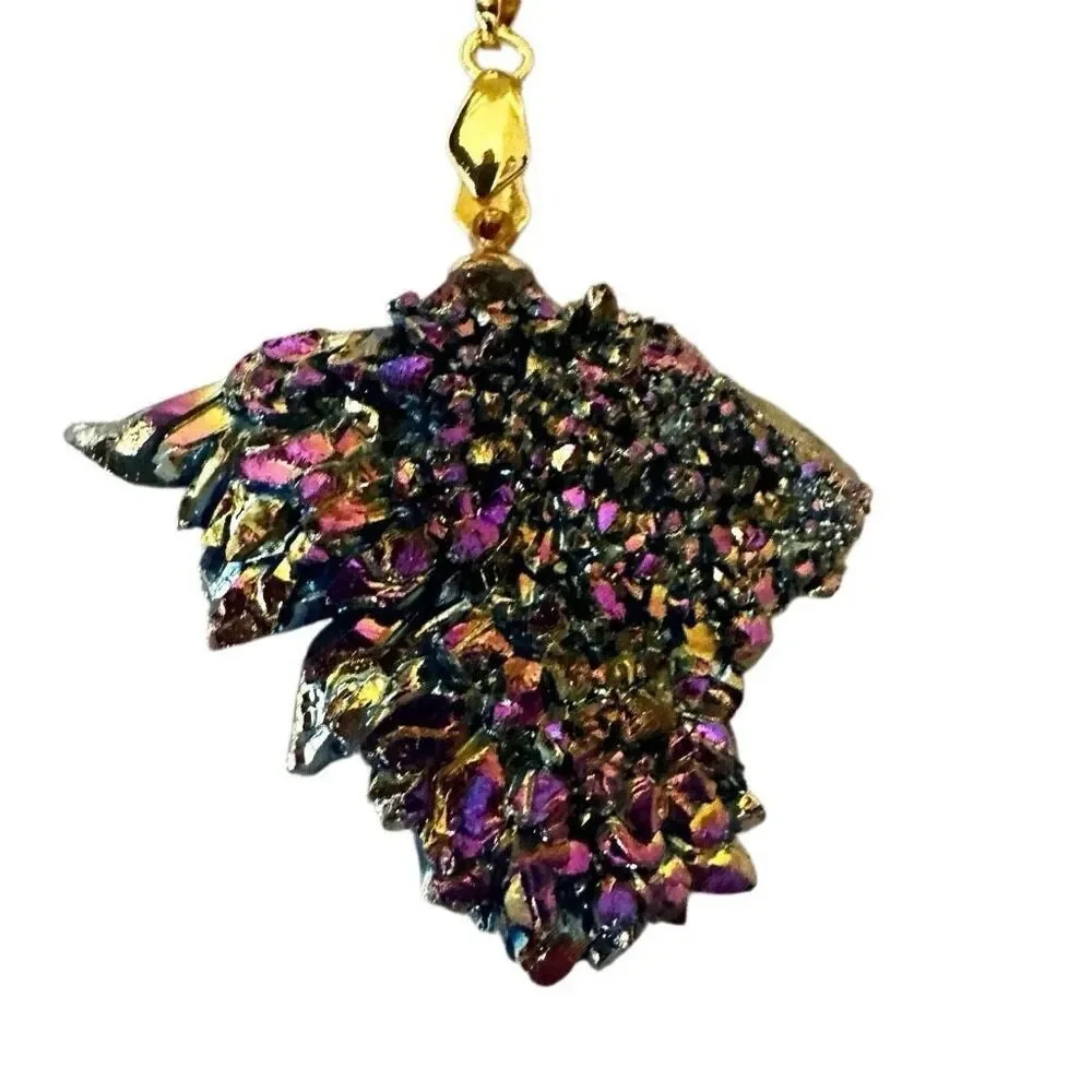 Rainbow Titanium Druzy Crystal Pendant Necklace